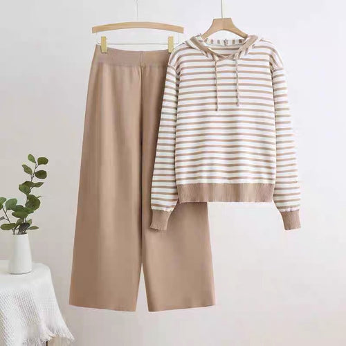 Damen gestreiftes Freizeitset mit Kapuze und weitem Schnitt Heidi-Mode