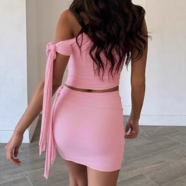 Damen Set mit asymmetrischem Oberteil und kurzem Rock Heidi-Mode