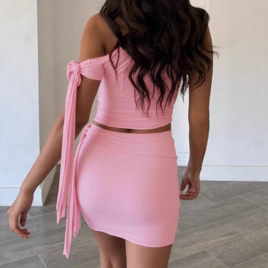 Damen Set mit asymmetrischem Oberteil und kurzem Rock Heidi-Mode