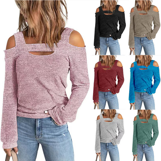 Damen modisches Longsleeve-Top mit Cut-Out-Details und Schulterfreiem Design Heidi-Mode