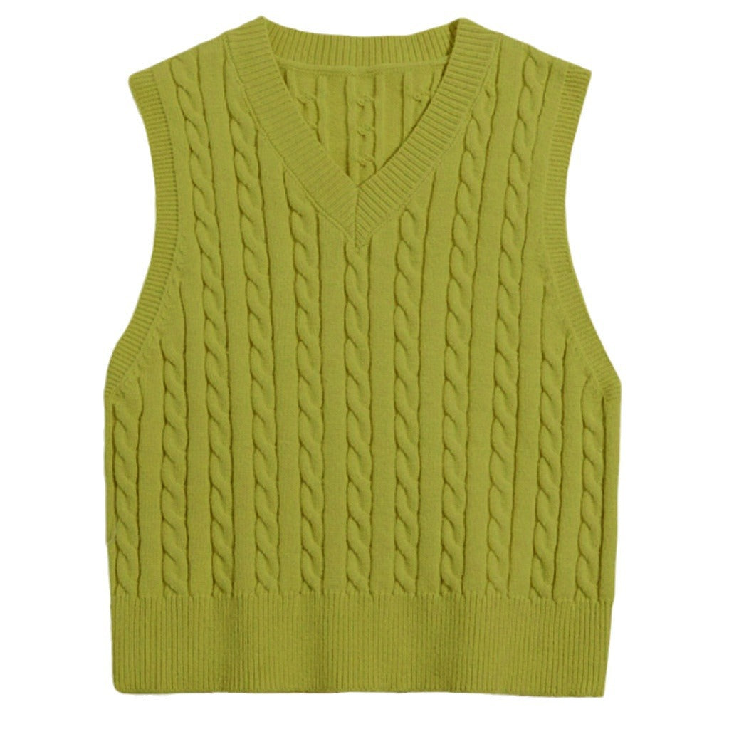 Damen Strickweste mit V-Ausschnitt und Zopfmuster Heidi-Mode