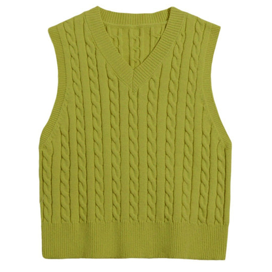 Damen Strickweste mit V-Ausschnitt und Zopfmuster Heidi-Mode