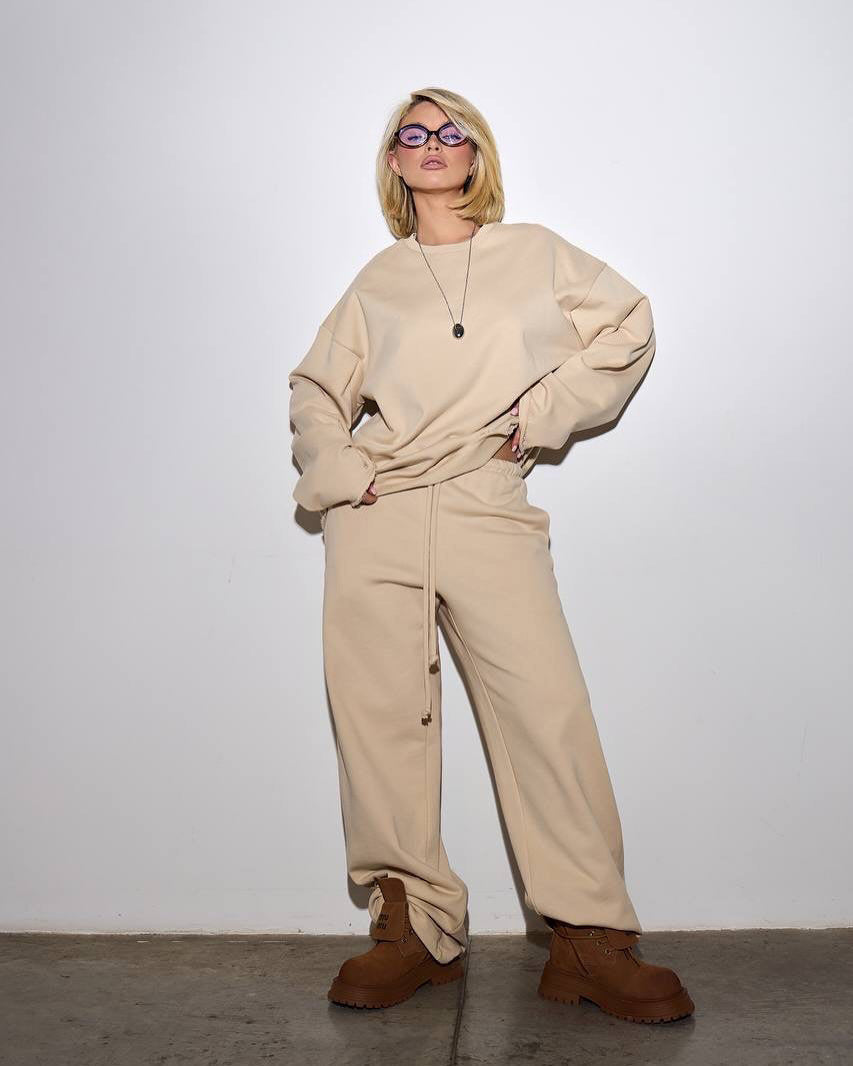 Damen Oversized Loungewear-Set mit Kordelzug und modernem Schnitt Heidi-Mode