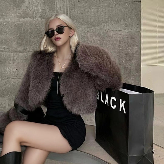 Damen Flauschige Schulterjacke mit weit geschnittenen Ärmeln Heidi-Mode