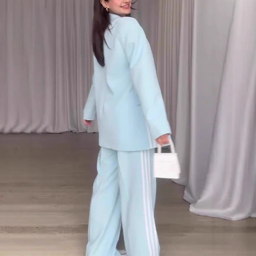 Damen Modisches Blazer-Hosen-Set mit kontrastierenden Streifen Heidi-Mode
