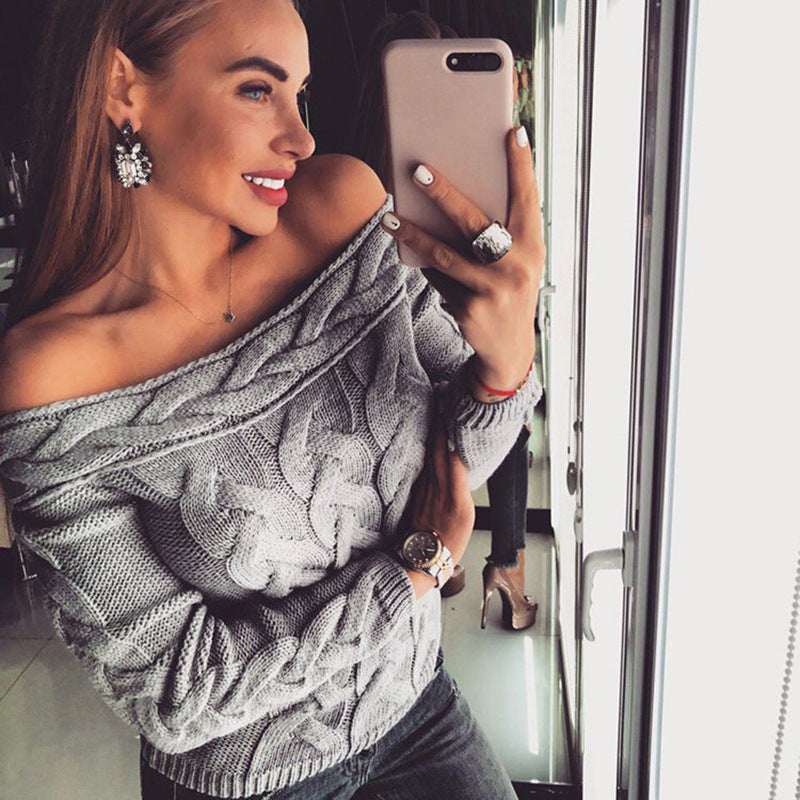 Damen lässiger Strickpullover mit romantischem Zopfmuster Heidi-Mode