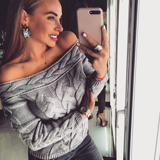 Damen lässiger Strickpullover mit romantischem Zopfmuster Heidi-Mode
