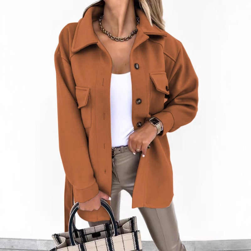 Damen Modische Overshirt-Jacke mit aufgesetzten Taschen und Knopfverschluss Heidi-Mode