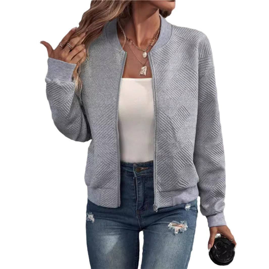 Damen sportliche Bomberjacke mit strukturiertem Design und hohen Bündchen Heidi-Mode