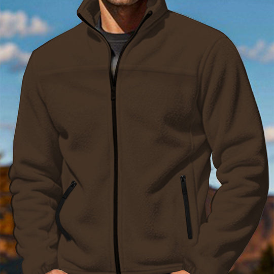 Herren Fleecejacke mit hochschließendem Kragen und Reißverschlusstaschen Heidi-Mode