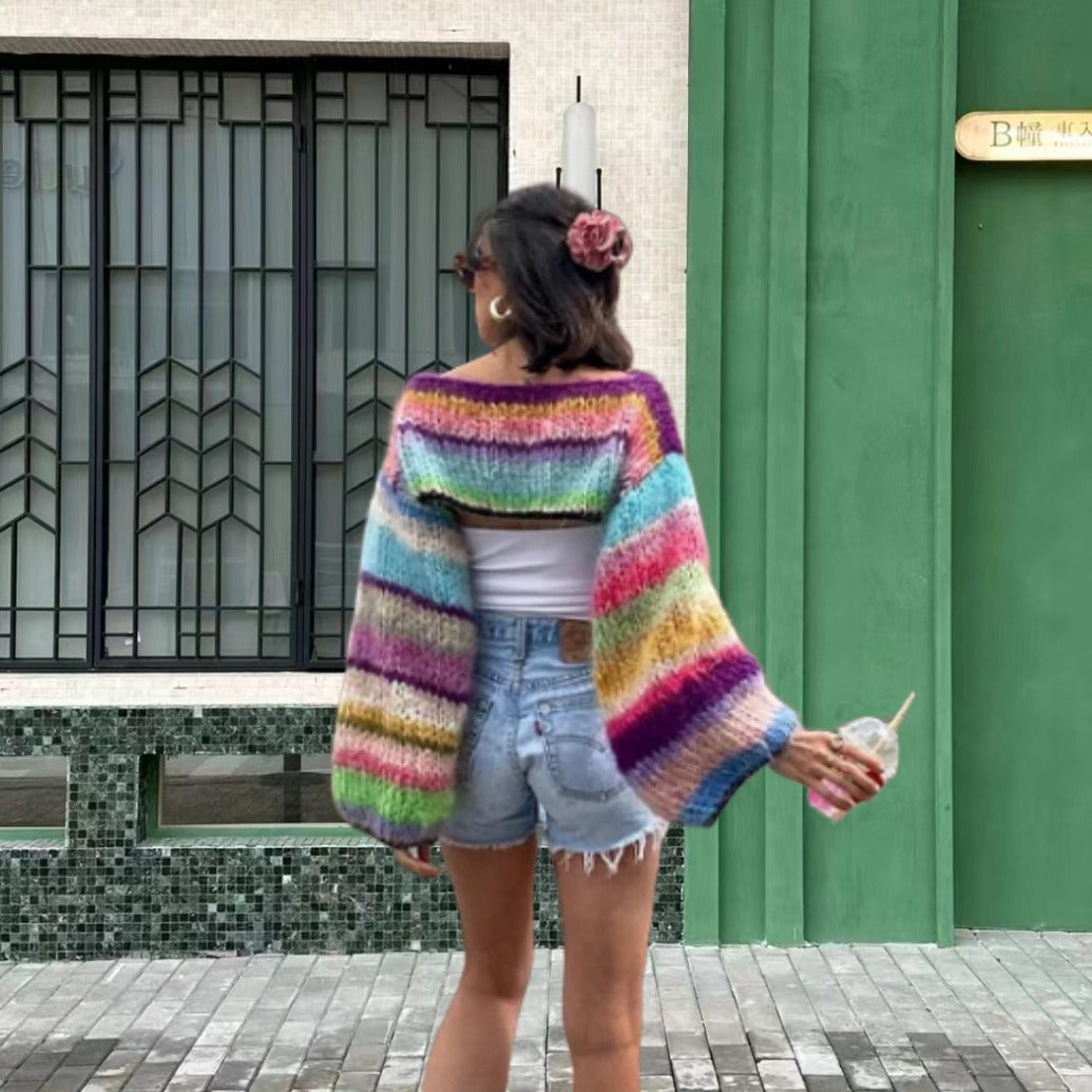 Damen Strickpullover im bunten Design mit weiten Ärmeln Heidi-Mode