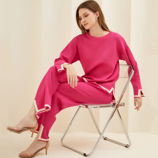 Damen entspannendes Loungewear-Set mit kontrastierenden Saumdetails Heidi-Mode