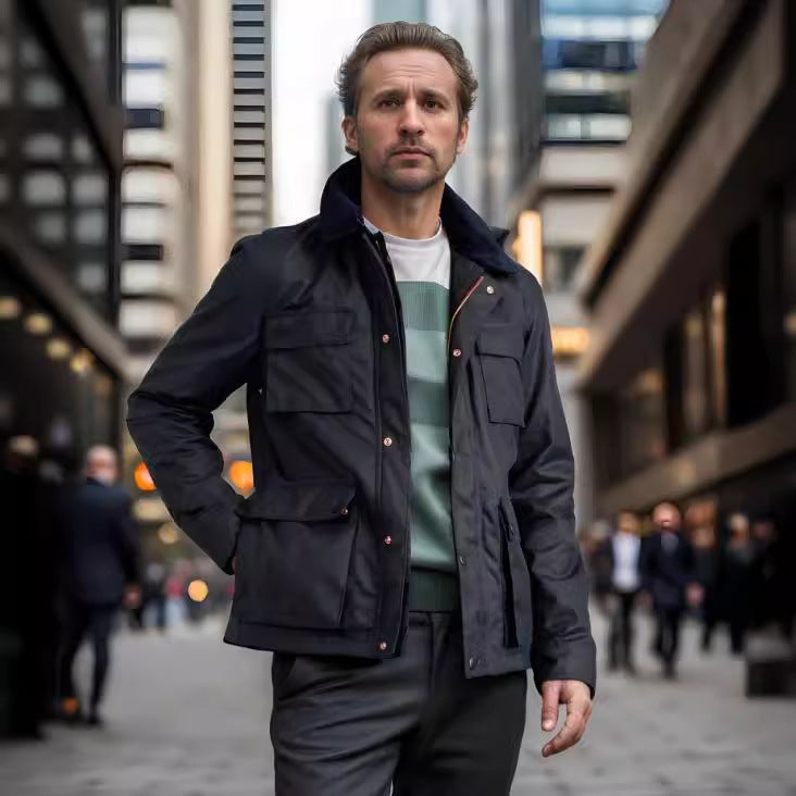 Herren modische Utility-Jacke mit mehreren praktischen Taschen und Kunstfellkragen Heidi-Mode