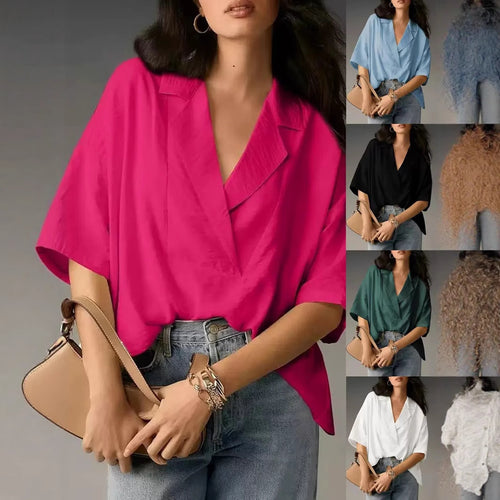 Damen lässige Oversize-Bluse mit modernem Schnitt und V-Ausschnitt Heidi-Mode