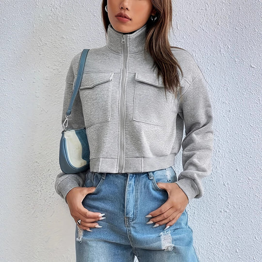 Damen modische Kurzjacke mit praktischen Aufsatztaschen und sportlichem Schnitt Heidi-Mode