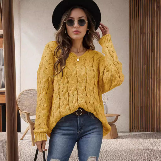 Damen Grobstrickpullover mit modernem Zopfdesign und weitem Schnitt Heidi-Mode