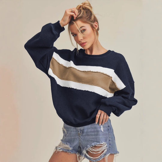 Damen Kuscheliger Oversized Pullover mit Streifen Heidi-Mode