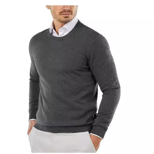 Herren eleganter Rundhals-Pullover aus feiner Baumwolle Heidi-Mode