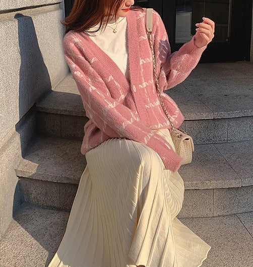 Damen Kuscheliger Oversized-Strickcardigan mit Karomuster Heidi-Mode