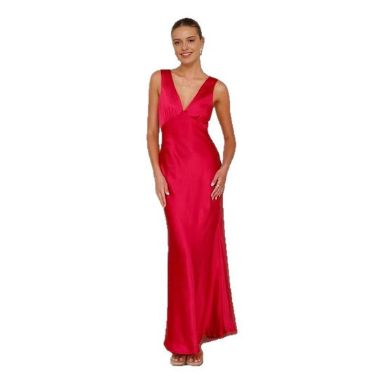 Damen Maxikleid aus Satin mit verstellbaren Trägern Heidi-Mode