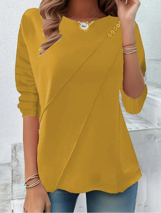 Damen modisches Oberteil mit asymmetrischem Saum und Knopfdetails Heidi-Mode