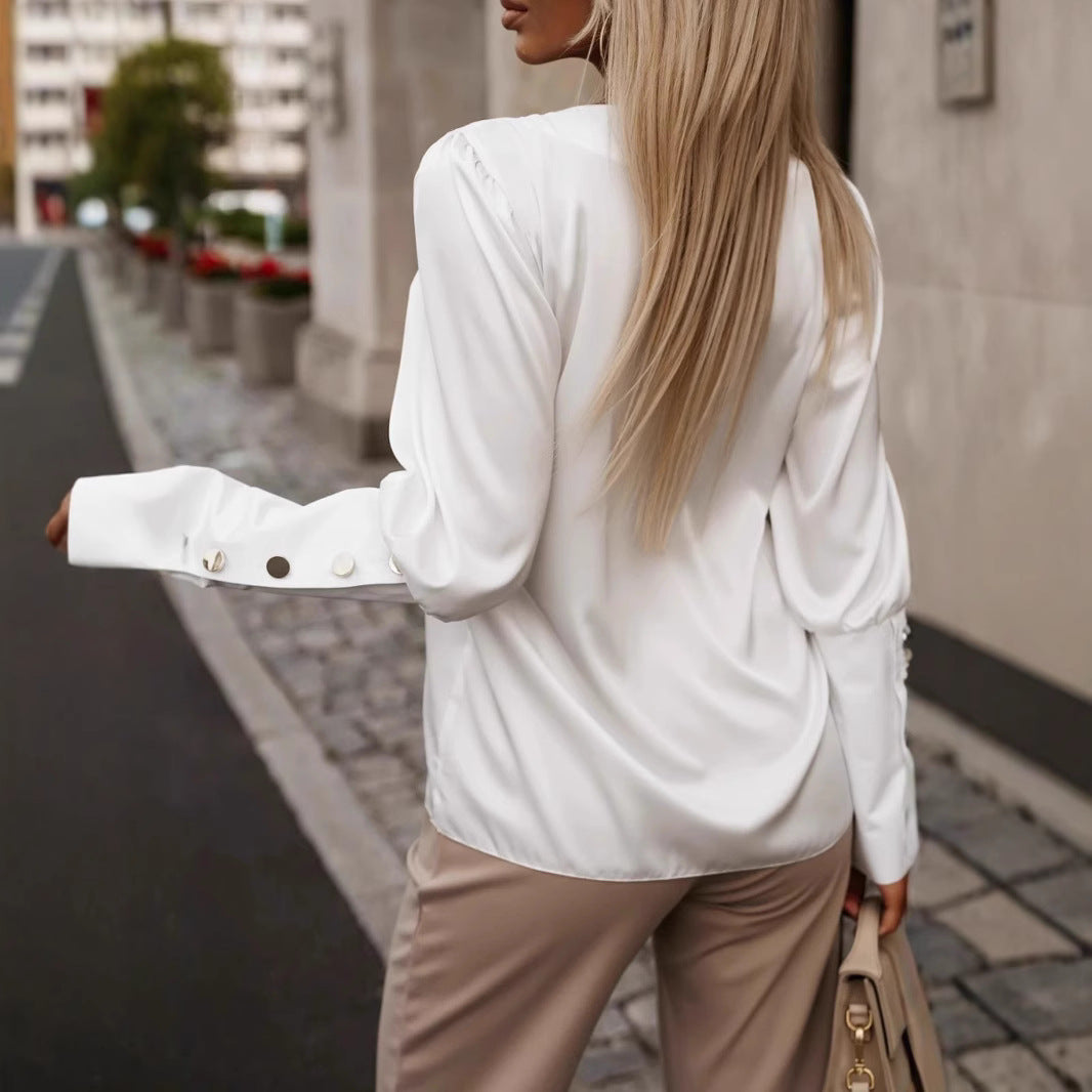 Damen gehobenes Oberteil mit eleganten Knopfdetails Heidi-Mode