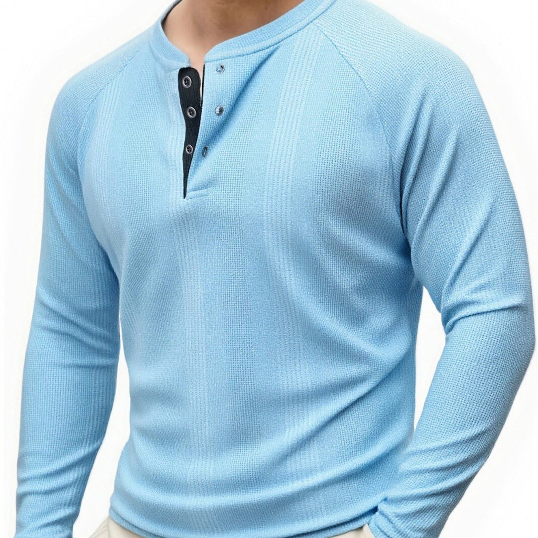 Herren Langarm Henley-Shirt mit strukturierter Oberfläche Heidi-Mode