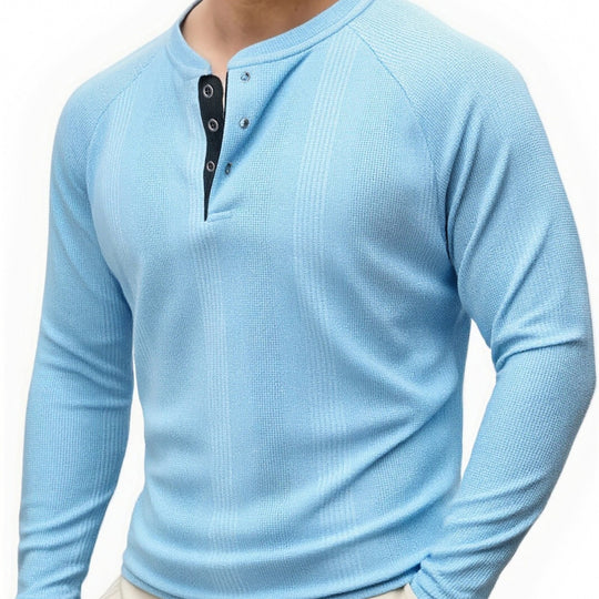 Herren Langarm Henley-Shirt mit strukturierter Oberfläche Heidi-Mode