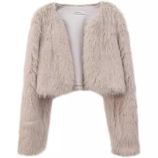 Damen Flauschige Kurzjacke mit offenem Schnitt Heidi-Mode