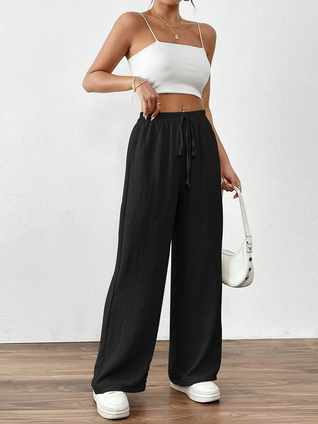 Damen Weit geschnittene Sommerhose mit elastischem Bund und Kordelzug Heidi-Mode