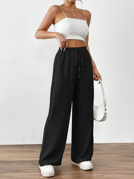 Damen Weit geschnittene Sommerhose mit elastischem Bund und Kordelzug Heidi-Mode