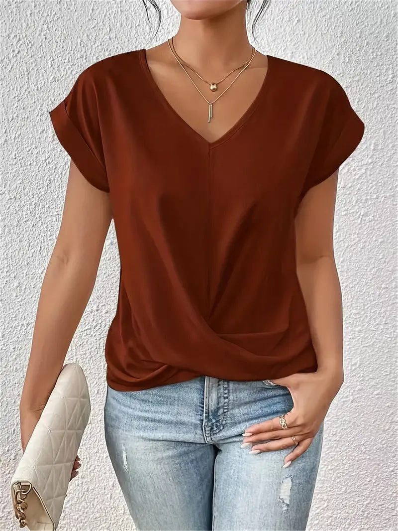 Heidi Mode | Einfarbiges T-Shirt mit V-Ausschnitt