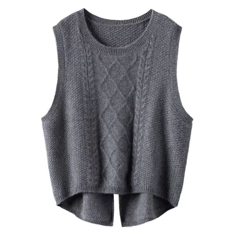 Damen Ärmellose Strickweste mit Zopfmuster und modernen Details Heidi-Mode