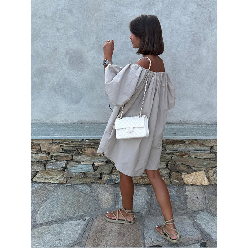 Damen Off-Shoulder Sommerkleid mit voluminösen Ärmeln und fließendem Schnitt Heidi-Mode