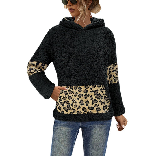 Damen Hoodie mit kuscheligem Fell-Design und Leoparden-Elementen Heidi-Mode