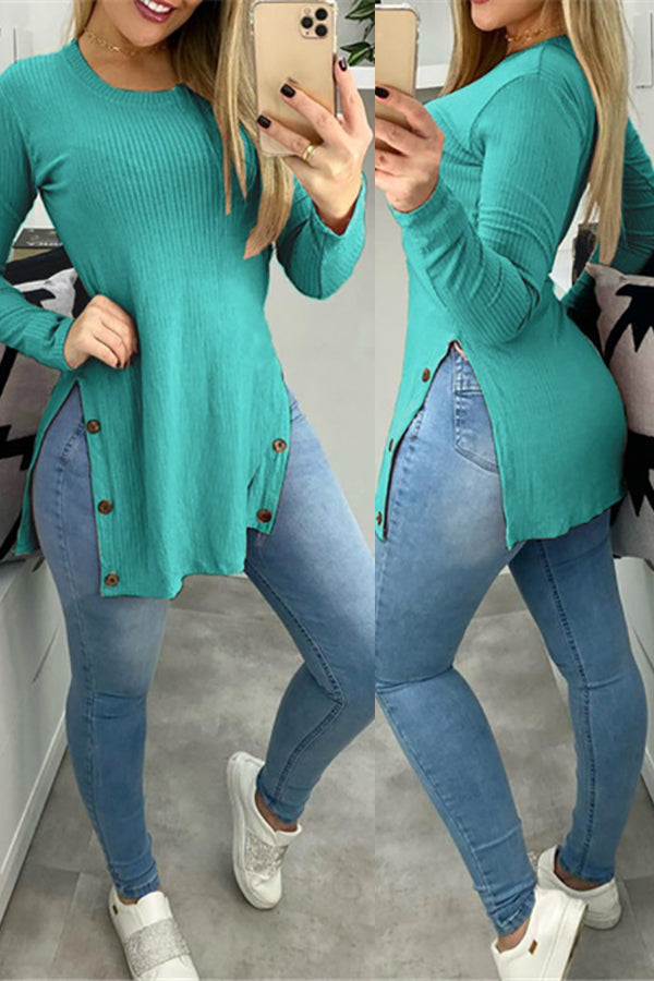 Heidi-Mode | Knopf Spalte Asymmetrisches Tunika Top