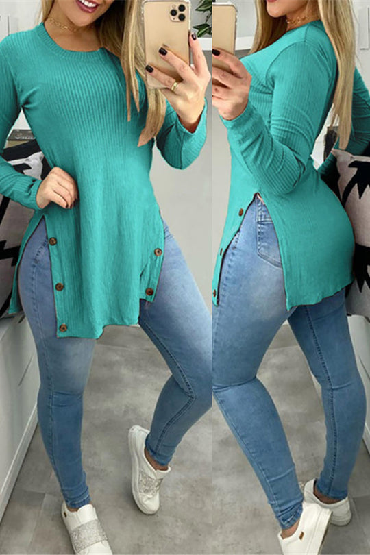 Heidi-Mode | Knopf Spalte Asymmetrisches Tunika Top
