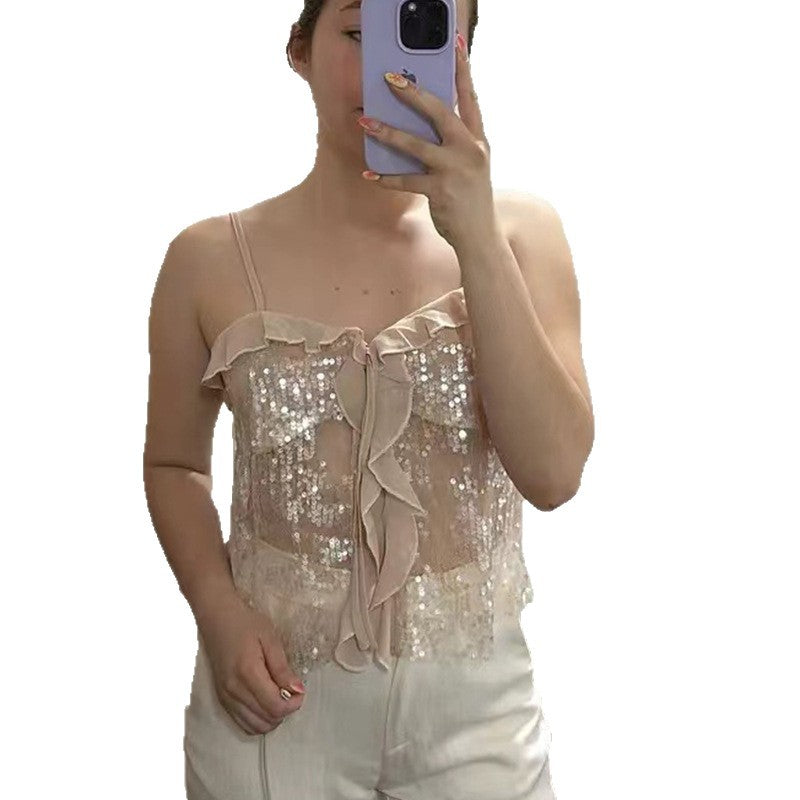 Damen Funktionsbluse mit Pailletten und Rüschen Heidi-Mode