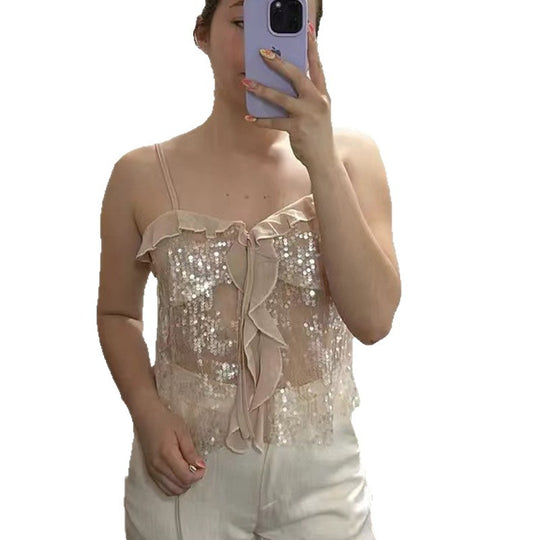 Damen Funktionsbluse mit Pailletten und Rüschen Heidi-Mode