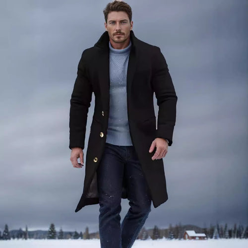 Herren eleganter Langmantel mit feinen Knopfdetails und schickem Schnitt Heidi-Mode
