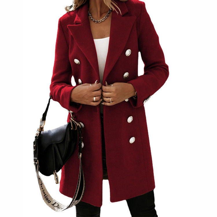 Damen Eleganter Wollmantel mit doppelter Knopfreihe und modernem Schnitt Heidi-Mode