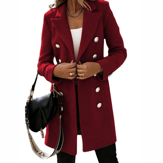 Damen Eleganter Wollmantel mit doppelter Knopfreihe und modernem Schnitt Heidi-Mode