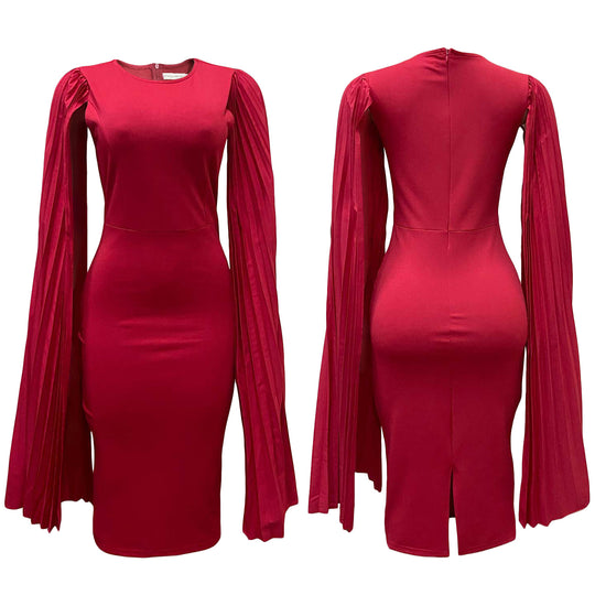 Damen Kleid mit dramatischen Plisseeärmeln und figurbetontem Schnitt Heidi-Mode