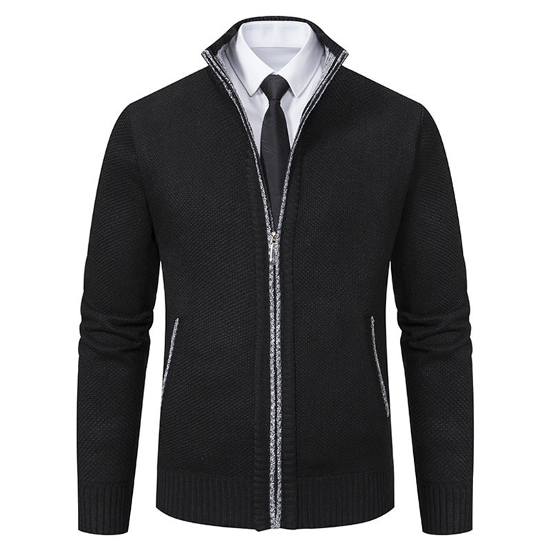 Herren elegante Strickjacke mit durchgehendem Reißverschluss und strukturiertem Design Heidi-Mode