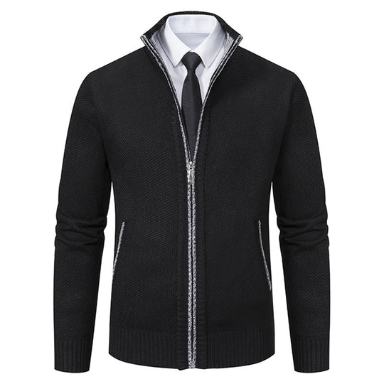 Herren elegante Strickjacke mit durchgehendem Reißverschluss und strukturiertem Design Heidi-Mode