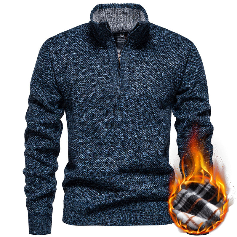 Herren Strickpullover mit halbem Reißverschluss und modischem Strukturdesign Heidi-Mode