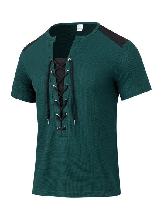 Herren Kurzarm Shirt mit sportlichem Schnürdesign Heidi-Mode