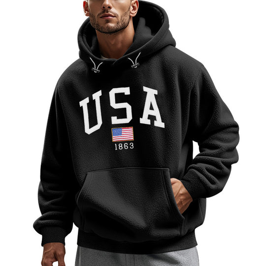 Herren Kuscheliger Fleece Hoodie mit USA-Print Heidi-Mode