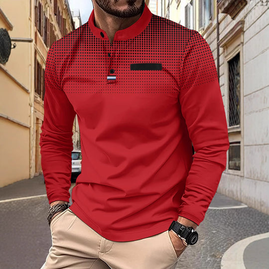 Herren Langarmshirt mit stylischem Stehkragen und kontrastierenden Dots Heidi-Mode