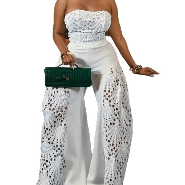 Damen Elegantes Jumpsuit mit floralen Lochdetails Heidi-Mode